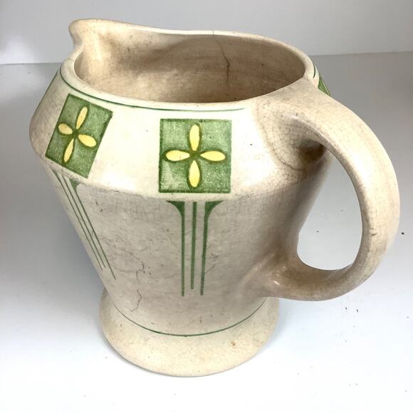 Vtg Roseville Pottery Creamware Art Deco Lemonade Pitcher Cream & Green READ - Picture 3 of 12
